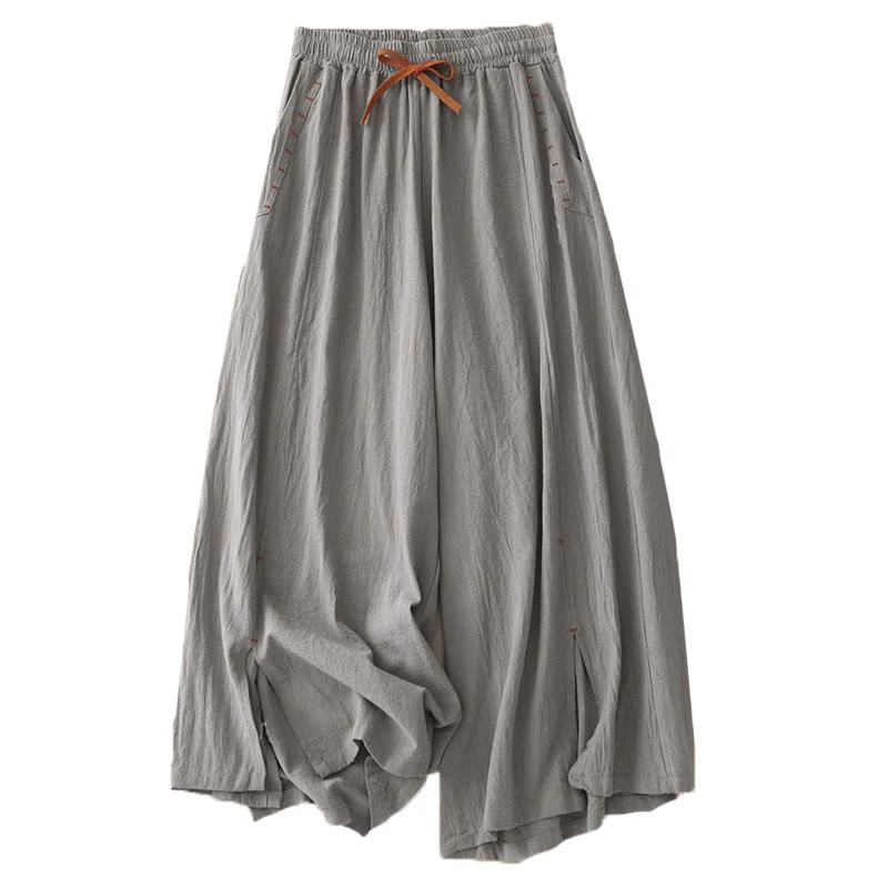 Pantaloni larghi da donna in cotone con tasche, lunghezza 7-8, modello Buddha Stones, con spacchi laterali casual - Image 15