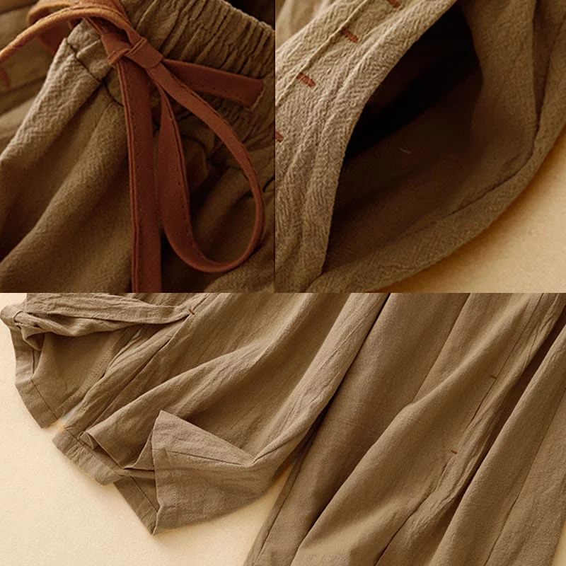 Pantaloni larghi da donna in cotone con tasche, lunghezza 7-8, modello Buddha Stones, con spacchi laterali casual - Image 3