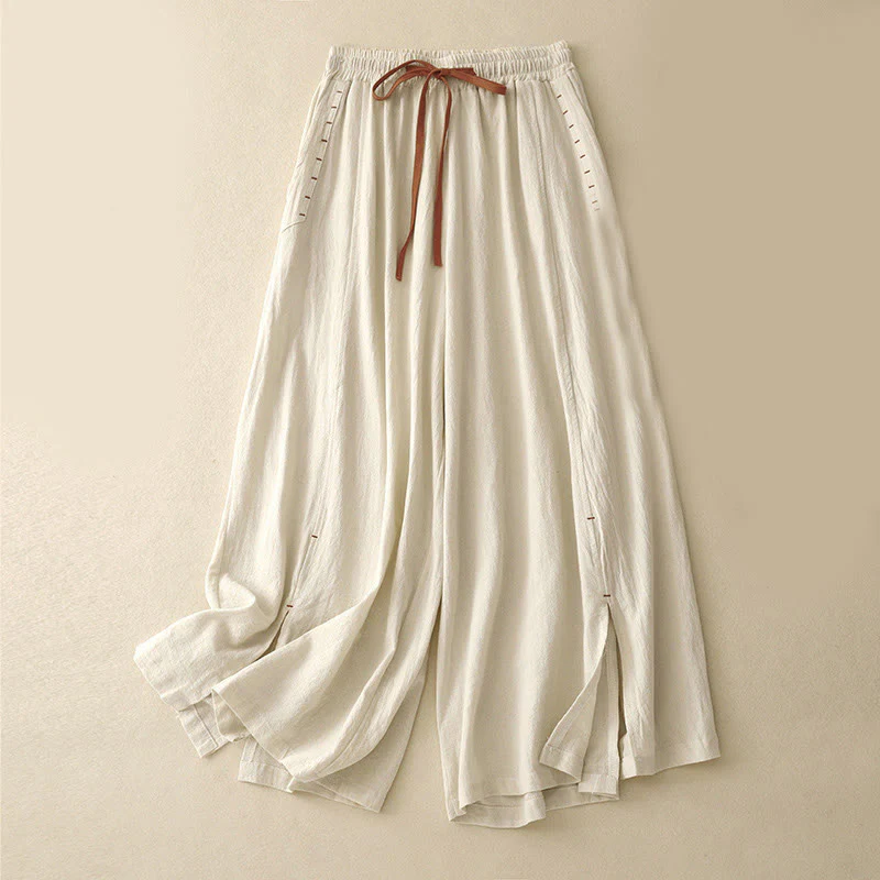 Pantaloni larghi da donna in cotone con tasche, lunghezza 7-8, modello Buddha Stones, con spacchi laterali casual - Image 4
