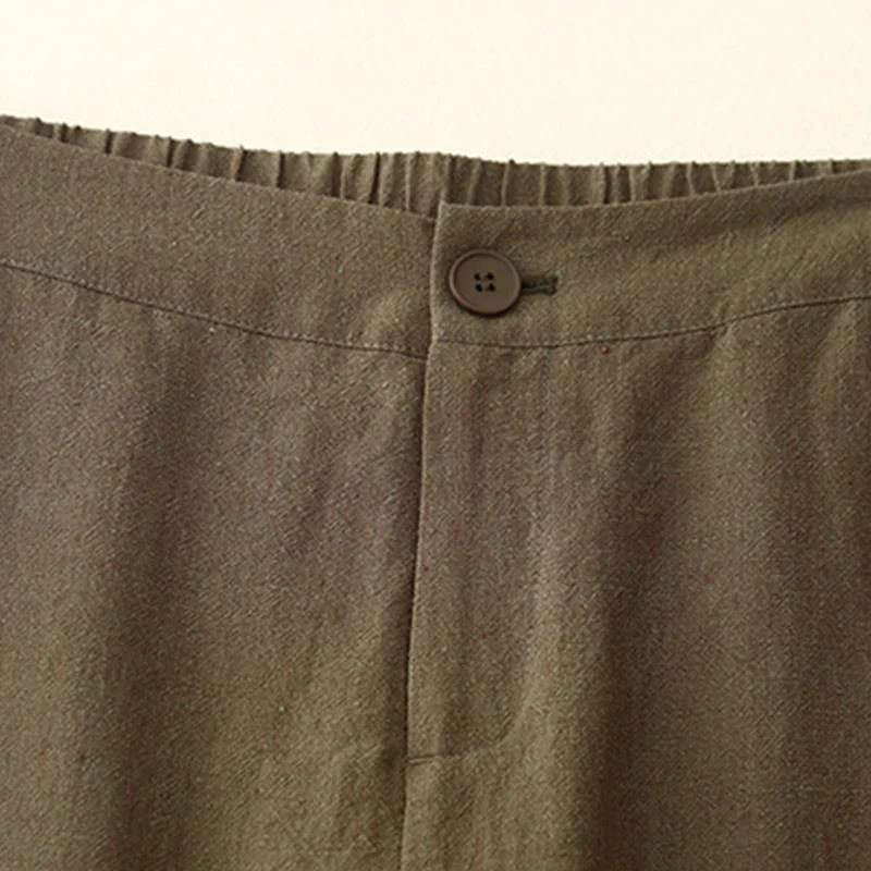 Pantaloni larghi da donna in cotone e lino, casual e semplici, con elastico in vita e tasche, modello Buddha Stones - Image 3
