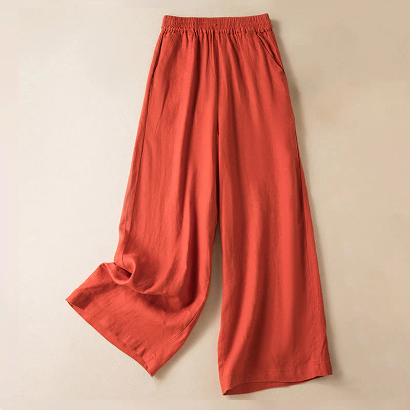 Pantaloni larghi da donna in cotone e lino, casual, tinta unita, con tasche, Buddha Stones - Image 7