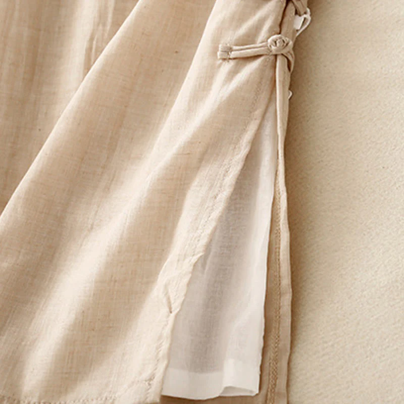 Pantaloni larghi da donna in cotone e lino con bottoni cinesi, tinta unita , Buddha Stones - Image 13
