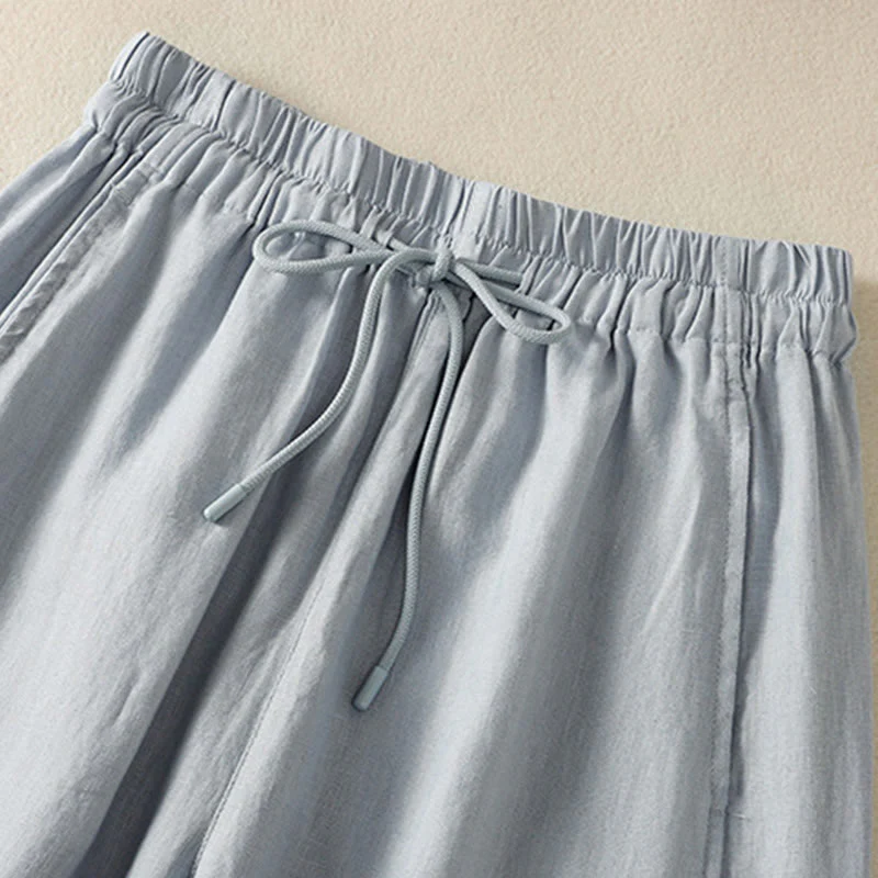 Pantaloni larghi da donna in cotone e lino con coulisse, modello Buddha Stones Commute, modello semplice, con tasche - Image 3