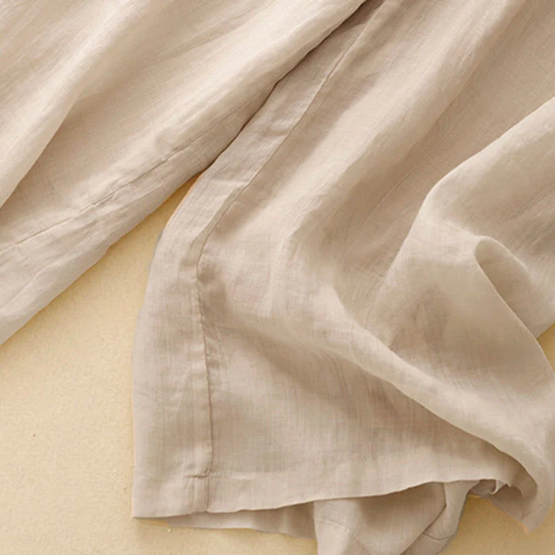 Pantaloni larghi da donna in cotone e lino con tasche, con elastico in vita e ricamo geometrico Buddha Stones - Image 18