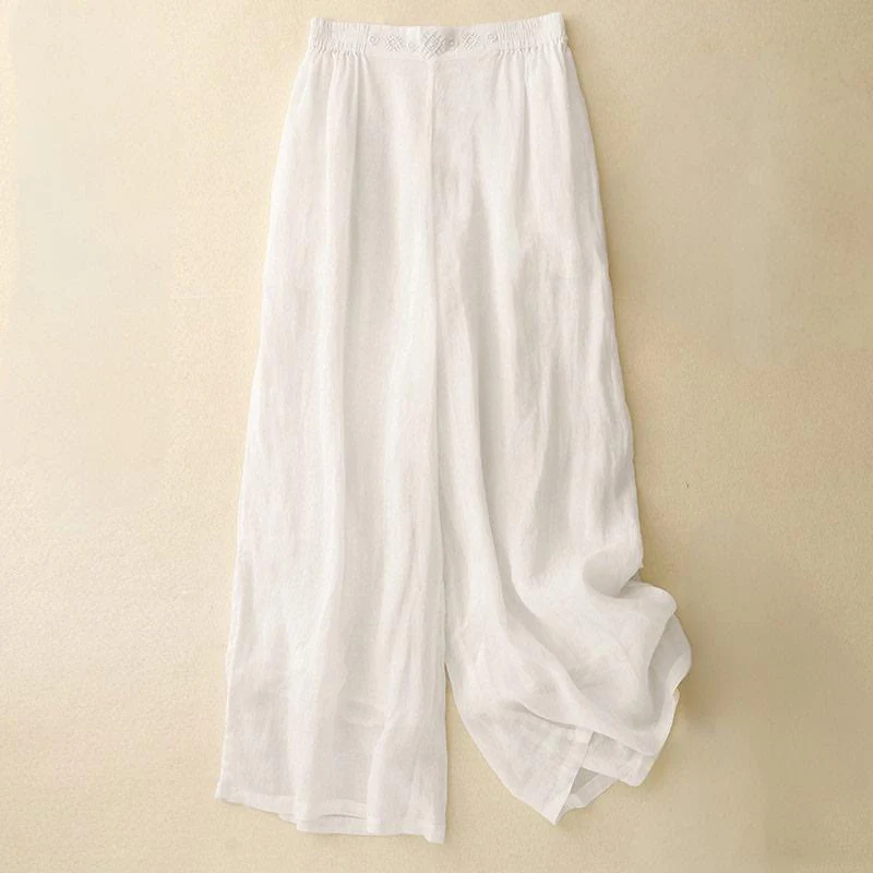 Pantaloni larghi da donna in cotone e lino con tasche, con elastico in vita e ricamo geometrico Buddha Stones - Image 21