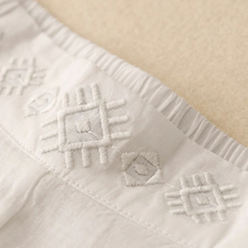 Pantaloni larghi da donna in cotone e lino con tasche, con elastico in vita e ricamo geometrico Buddha Stones - Image 23