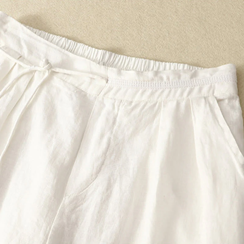 Pantaloni larghi da donna in cotone e lino, con tasche, modello Buddha Stones, casual, primavera, tinta unita, con coulisse, lunghezza 7-8 - Image 5
