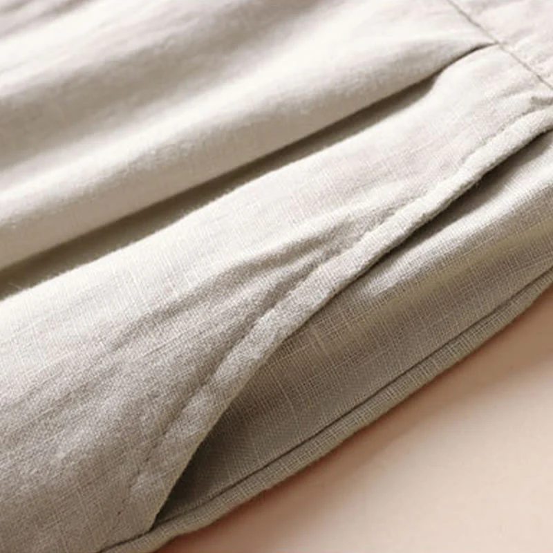 Buddha Stones Commute Solid Color 7-8 Length Cotton Linen Women's Wide Leg Pants With Pockets - Image 5