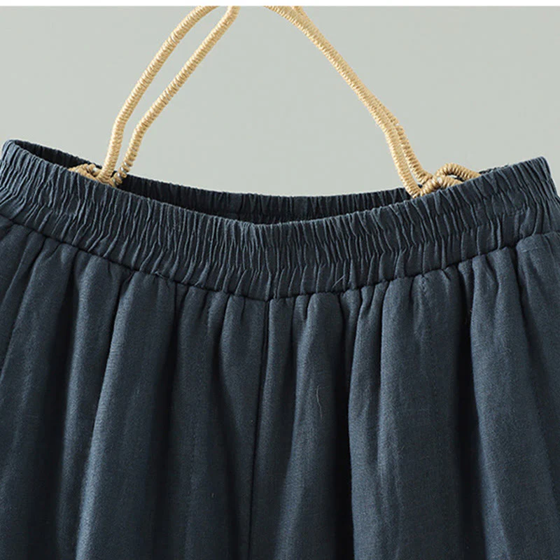 Pantaloni larghi da donna imbottiti con tasche, bottoni a forma di rana ricamati Buddha Stones - Image 3