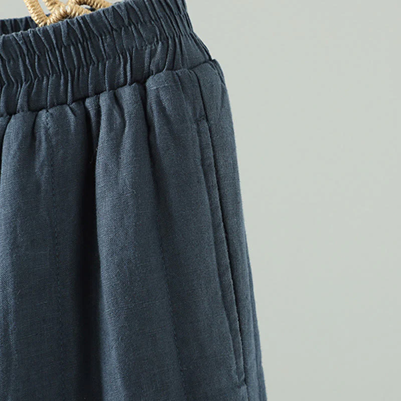 Pantaloni larghi da donna imbottiti con tasche, bottoni a forma di rana ricamati Buddha Stones - Image 4