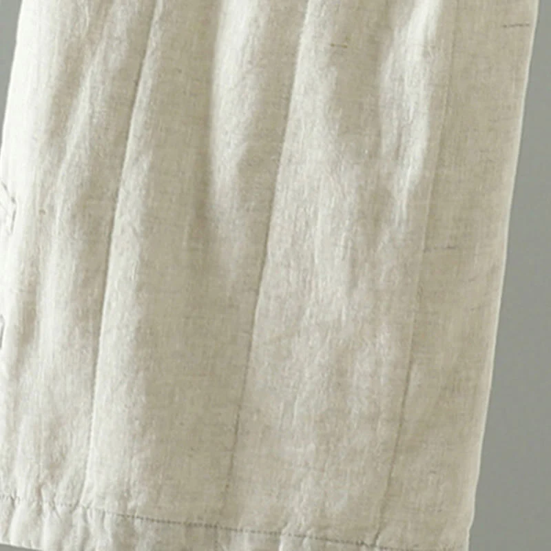 Pantaloni larghi da donna imbottiti con tasche, bottoni a forma di rana ricamati Buddha Stones - Image 9