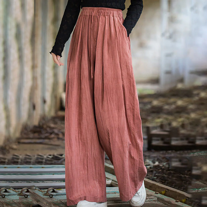 Pantaloni larghi da donna in cotone ramiè con tasche, casual, semplici e fatti a mano, con tintura tie-dye , Buddha Stones - Image 10
