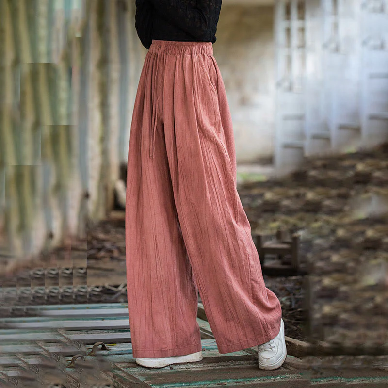 Pantaloni larghi da donna in cotone ramiè con tasche, casual, semplici e fatti a mano, con tintura tie-dye , Buddha Stones - Image 11