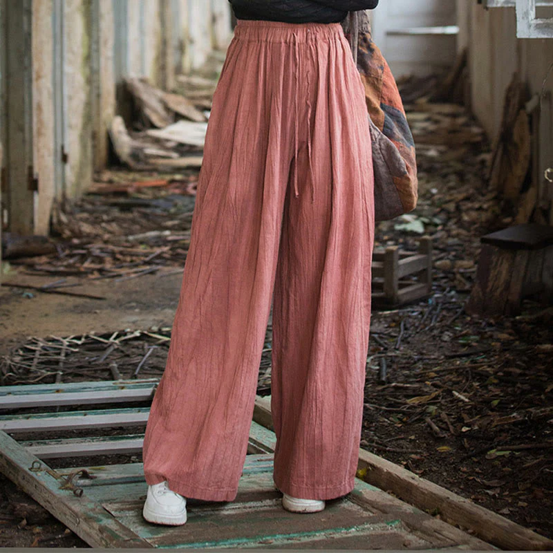 Pantaloni larghi da donna in cotone ramiè con tasche, casual, semplici e fatti a mano, con tintura tie-dye , Buddha Stones - Image 12