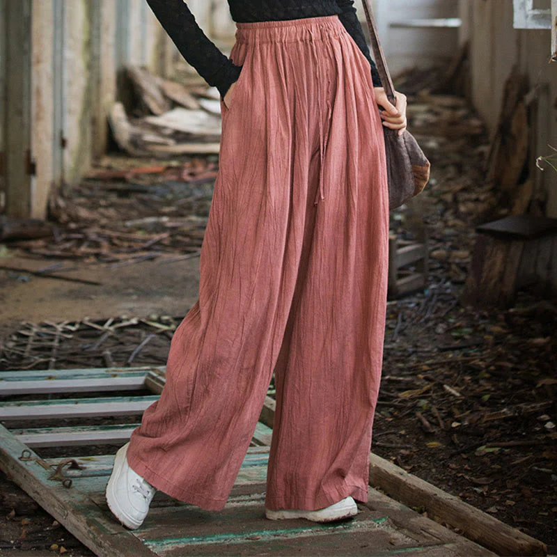 Pantaloni larghi da donna in cotone ramiè con tasche, casual, semplici e fatti a mano, con tintura tie-dye , Buddha Stones - Image 13
