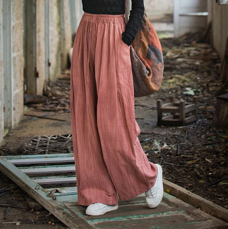 Pantaloni larghi da donna in cotone ramiè con tasche, casual, semplici e fatti a mano, con tintura tie-dye , Buddha Stones - Image 14
