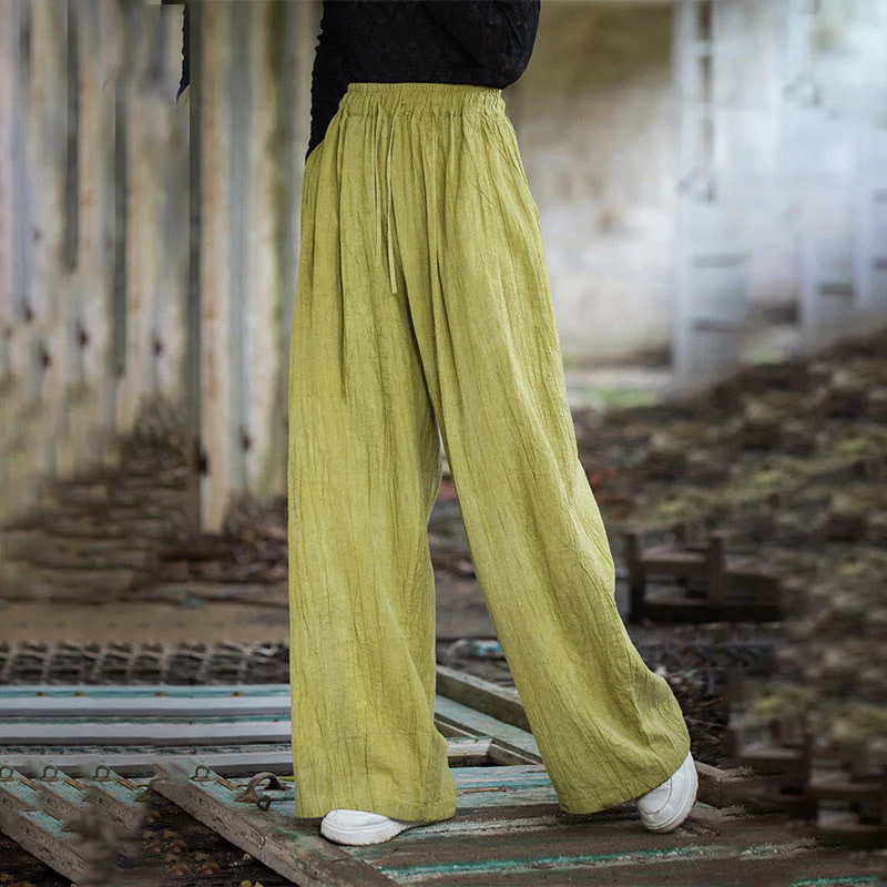 Pantaloni larghi da donna in cotone ramiè con tasche, casual, semplici e fatti a mano, con tintura tie-dye , Buddha Stones - Image 17