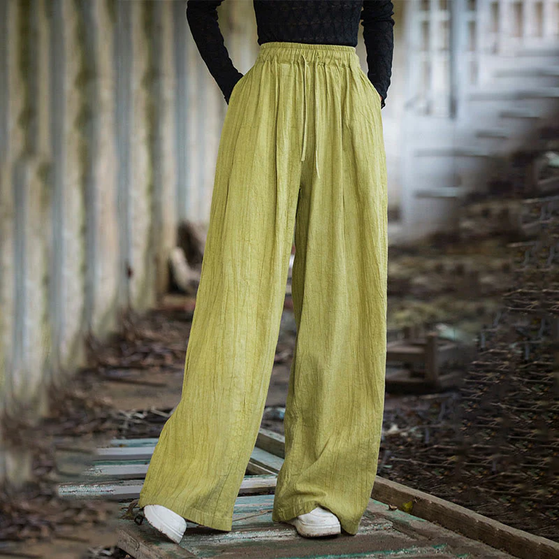 Pantaloni larghi da donna in cotone ramiè con tasche, casual, semplici e fatti a mano, con tintura tie-dye , Buddha Stones - Image 18