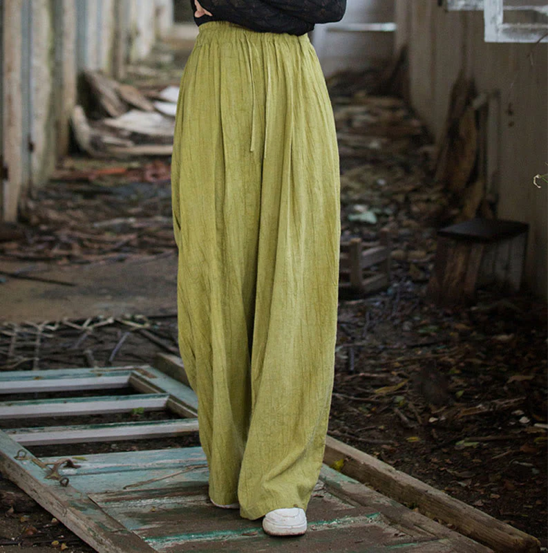Pantaloni larghi da donna in cotone ramiè con tasche, casual, semplici e fatti a mano, con tintura tie-dye , Buddha Stones - Image 19