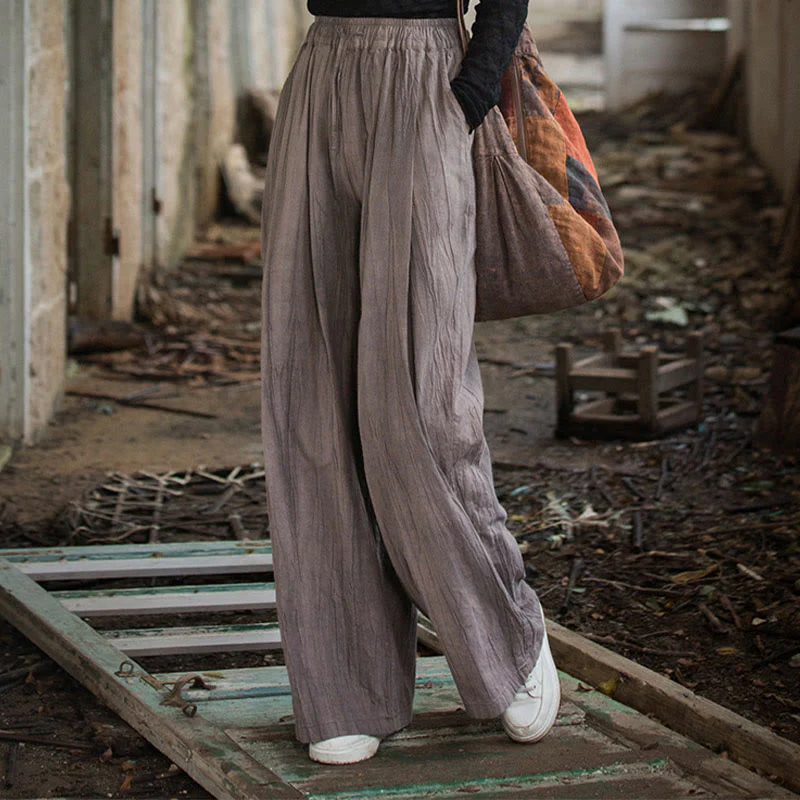 Pantaloni larghi da donna in cotone ramiè con tasche, casual, semplici e fatti a mano, con tintura tie-dye , Buddha Stones - Image 22