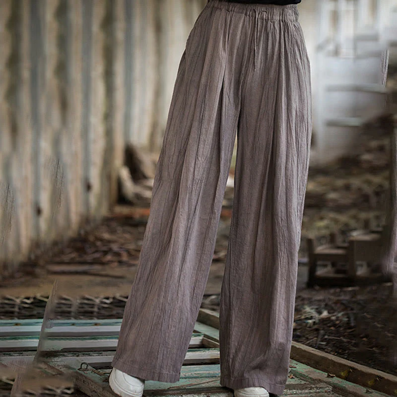 Pantaloni larghi da donna in cotone ramiè con tasche, casual, semplici e fatti a mano, con tintura tie-dye , Buddha Stones - Image 23
