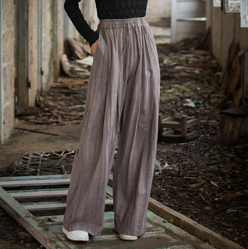 Pantaloni larghi da donna in cotone ramiè con tasche, casual, semplici e fatti a mano, con tintura tie-dye , Buddha Stones - Image 24