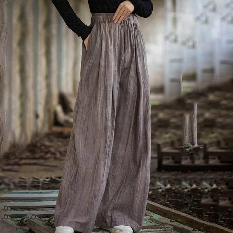 Pantaloni larghi da donna in cotone ramiè con tasche, casual, semplici e fatti a mano, con tintura tie-dye , Buddha Stones - Image 25