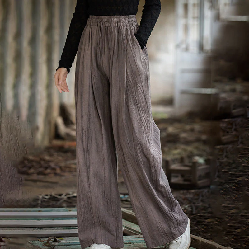 Pantaloni larghi da donna in cotone ramiè con tasche, casual, semplici e fatti a mano, con tintura tie-dye , Buddha Stones - Image 26