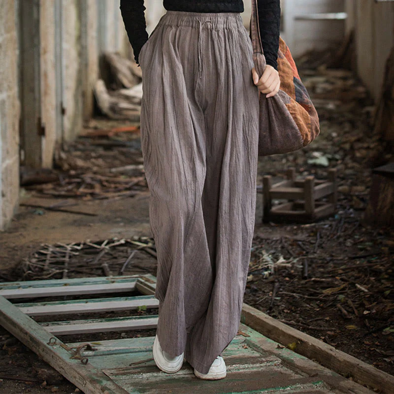 Pantaloni larghi da donna in cotone ramiè con tasche, casual, semplici e fatti a mano, con tintura tie-dye , Buddha Stones - Image 27