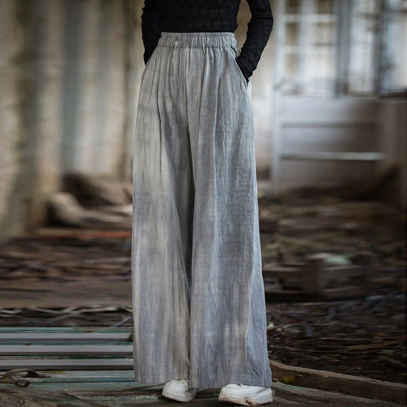 Pantaloni larghi da donna in cotone ramiè con tasche, casual, semplici e fatti a mano, con tintura tie-dye , Buddha Stones - Image 3