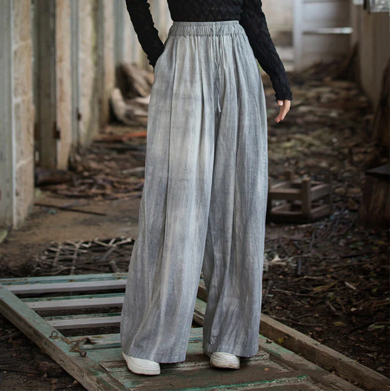 Pantaloni larghi da donna in cotone ramiè con tasche, casual, semplici e fatti a mano, con tintura tie-dye , Buddha Stones - Image 5