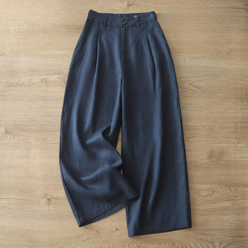 Pantaloni larghi da donna in cotone tinta unita con bottoni e tasche, modello Buddha Stones