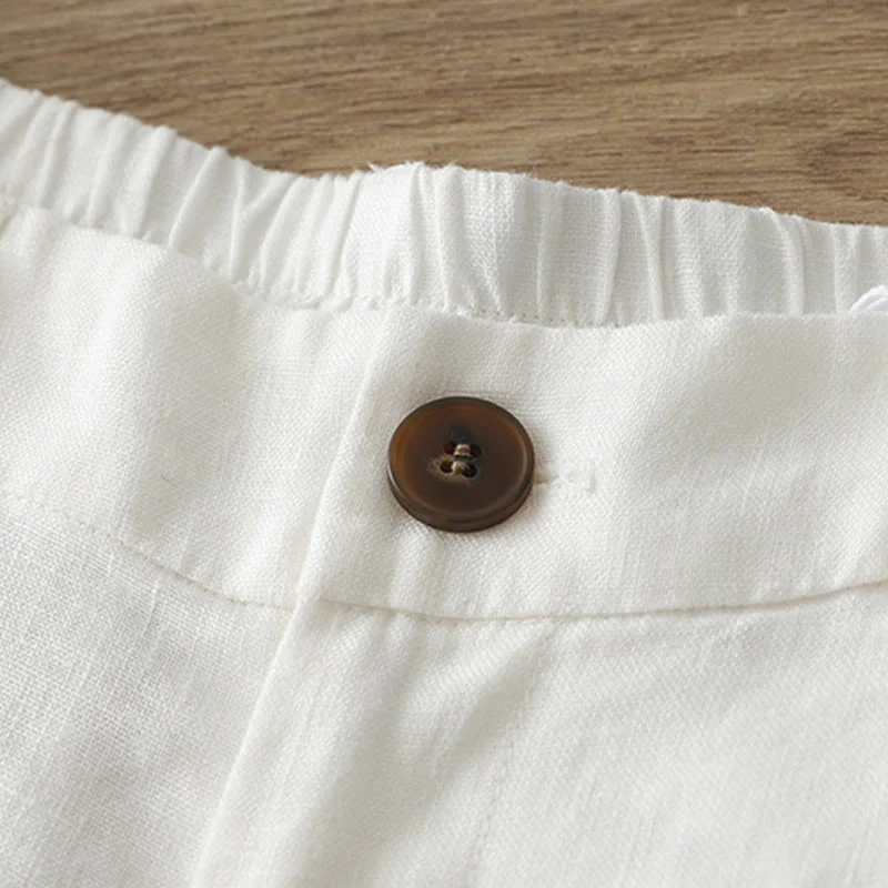 Pantaloni larghi da donna in cotone tinta unita con bottoni e tasche, modello Buddha Stones - Image 10