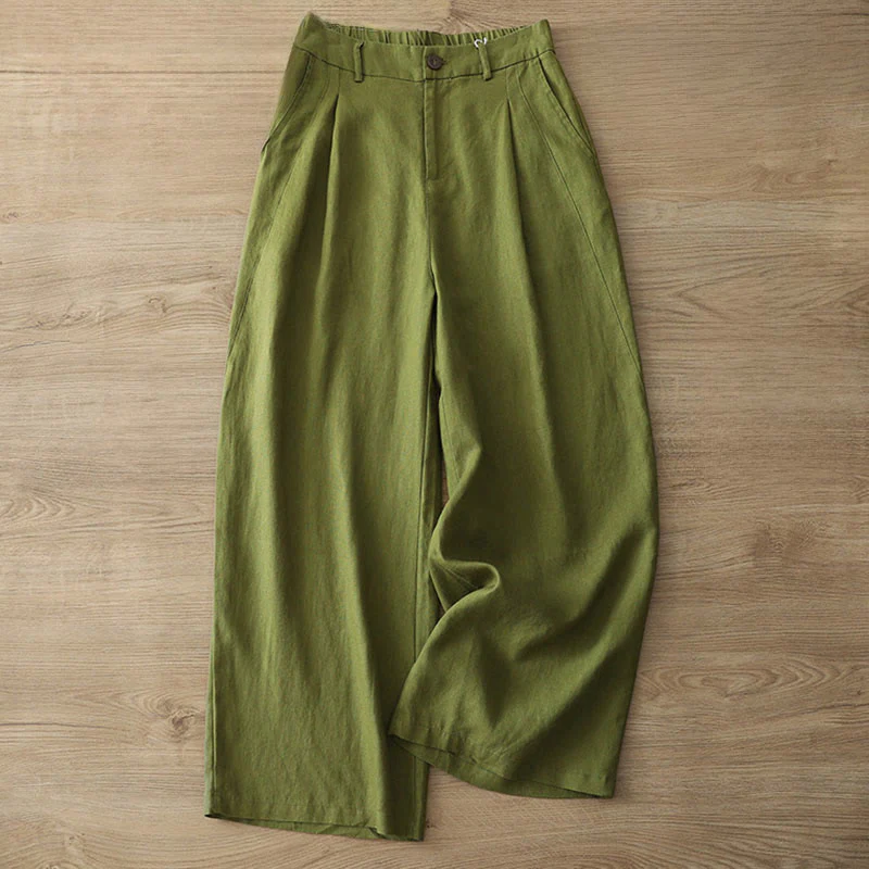 Pantaloni larghi da donna in cotone tinta unita con bottoni e tasche, modello Buddha Stones - Image 21