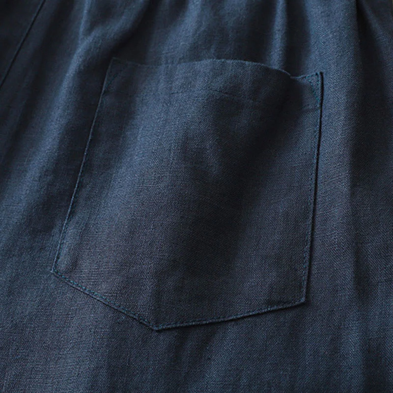 Pantaloni larghi da donna in cotone tinta unita con bottoni e tasche, modello Buddha Stones - Image 3