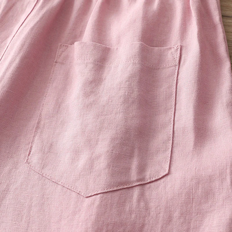 Pantaloni larghi da donna in cotone tinta unita con bottoni e tasche, modello Buddha Stones - Image 30
