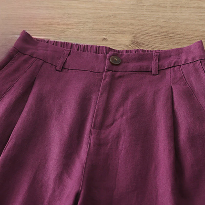 Pantaloni larghi da donna in cotone tinta unita con bottoni e tasche, modello Buddha Stones - Image 32