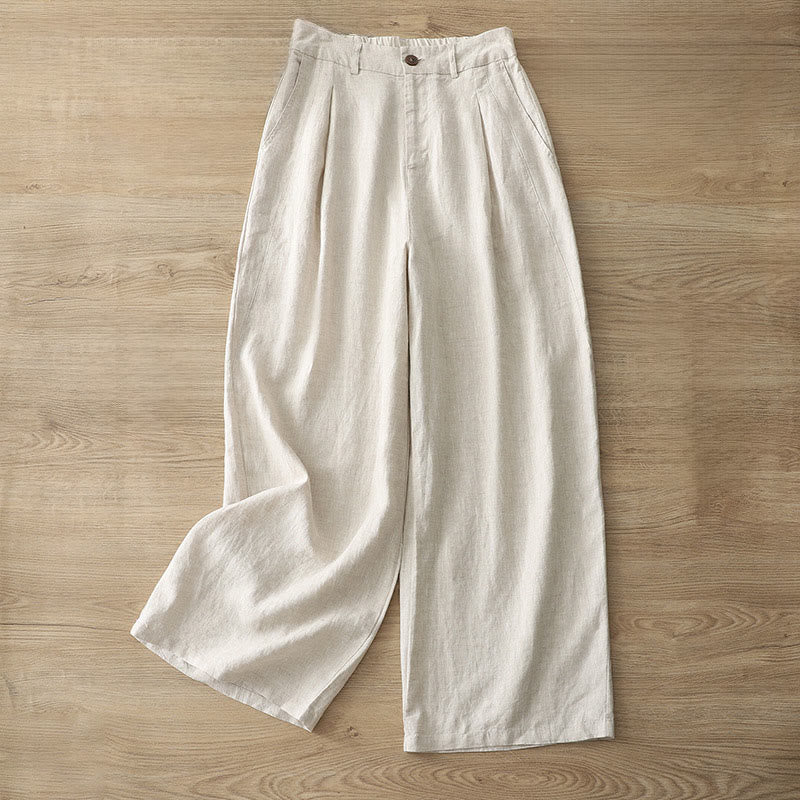 Pantaloni larghi da donna in cotone tinta unita con bottoni e tasche, modello Buddha Stones - Image 35