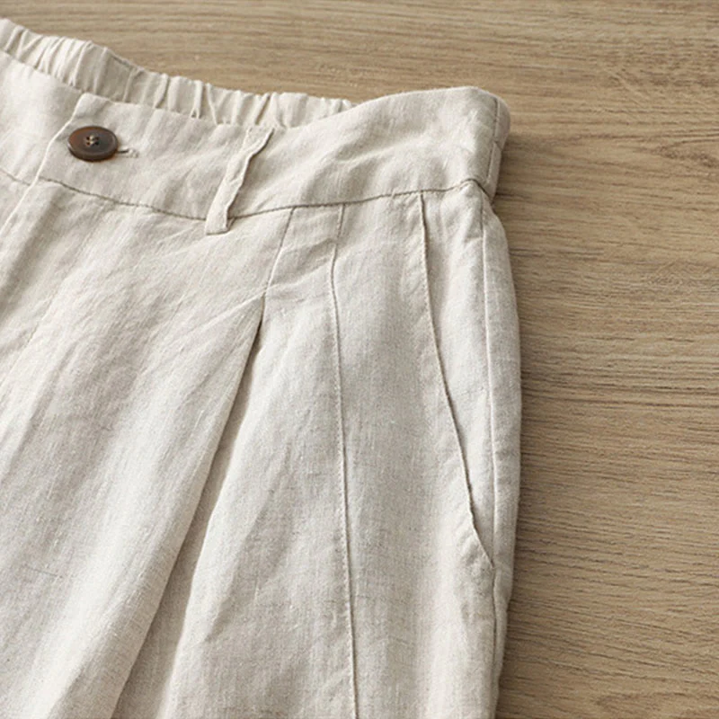 Pantaloni larghi da donna in cotone tinta unita con bottoni e tasche, modello Buddha Stones - Image 37