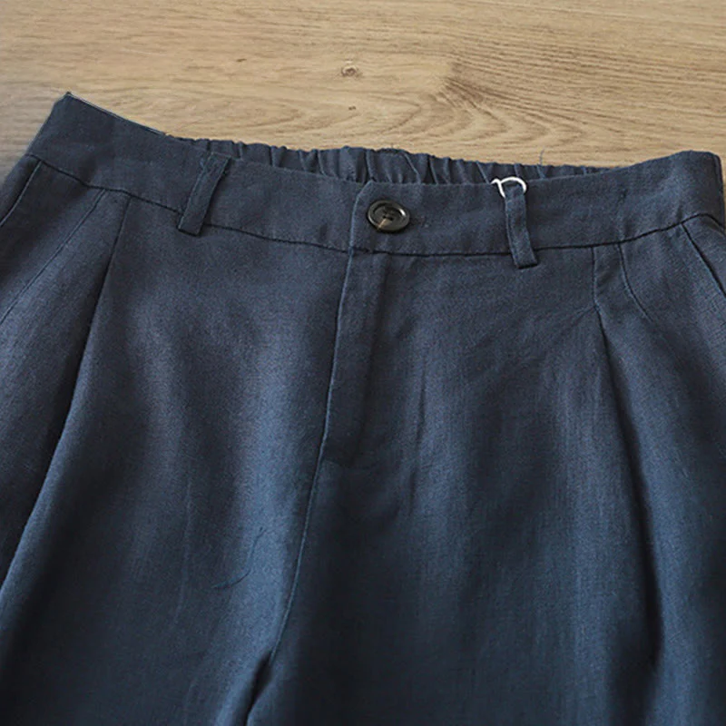 Pantaloni larghi da donna in cotone tinta unita con bottoni e tasche, modello Buddha Stones - Image 4