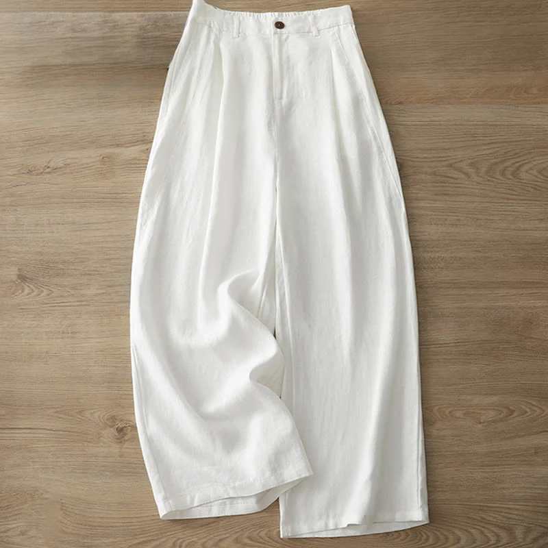 Pantaloni larghi da donna in cotone tinta unita con bottoni e tasche, modello Buddha Stones - Image 5