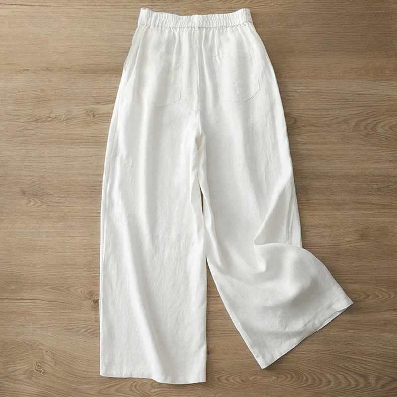 Pantaloni larghi da donna in cotone tinta unita con bottoni e tasche, modello Buddha Stones - Image 6