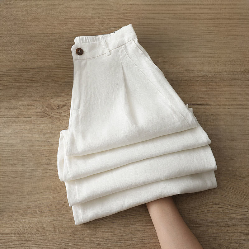 Pantaloni larghi da donna in cotone tinta unita con bottoni e tasche, modello Buddha Stones - Image 7