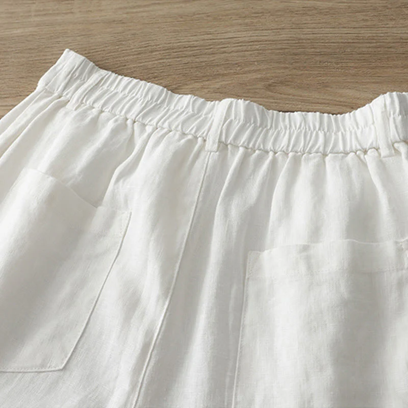 Pantaloni larghi da donna in cotone tinta unita con bottoni e tasche, modello Buddha Stones - Image 9
