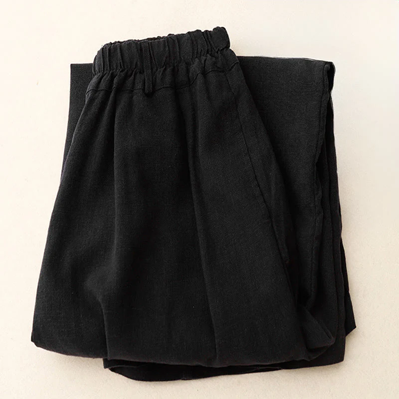 Pantaloni larghi da donna in cotone tinta unita con tasche Buddha Stones - Image 2