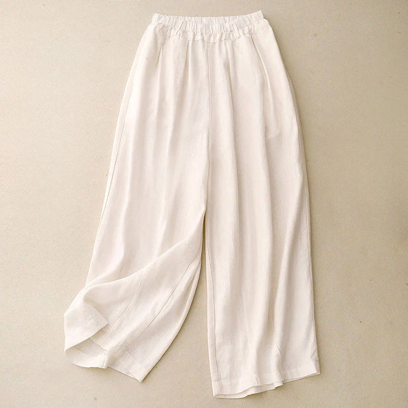 Pantaloni larghi da donna in cotone tinta unita con tasche Buddha Stones - Image 7