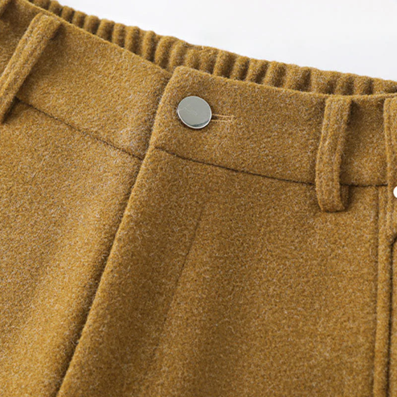 Pantaloni larghi da donna in lana spessa e cotone con bottoni semplici Buddha Stones e tasche - Image 11