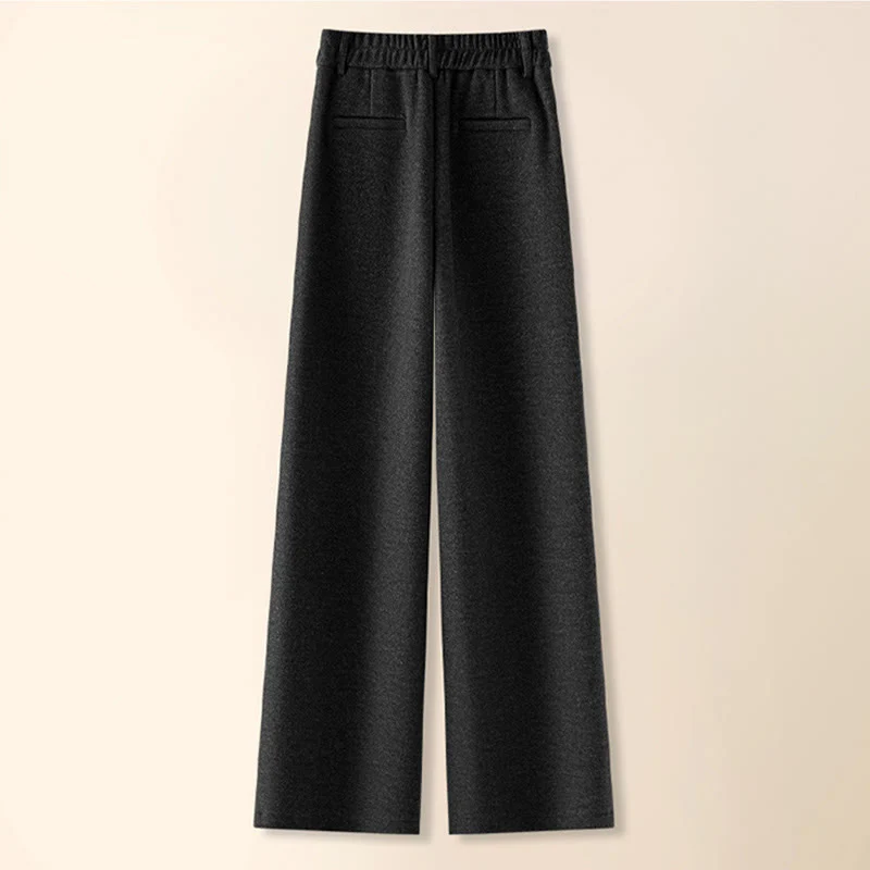 Pantaloni larghi da donna in lana spessa e cotone con bottoni semplici Buddha Stones e tasche - Image 14