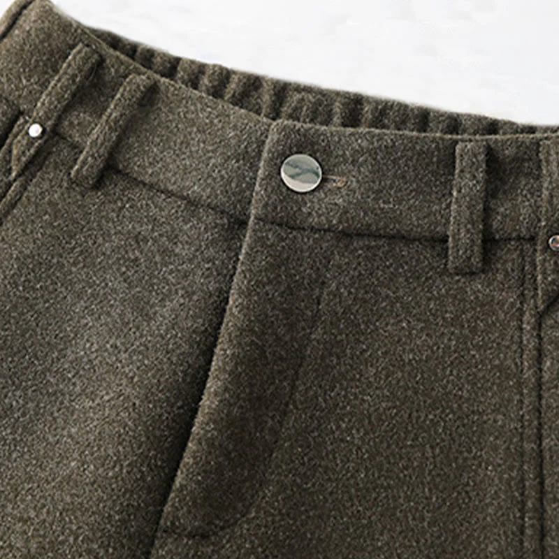Pantaloni larghi da donna in lana spessa e cotone con bottoni semplici Buddha Stones e tasche - Image 3