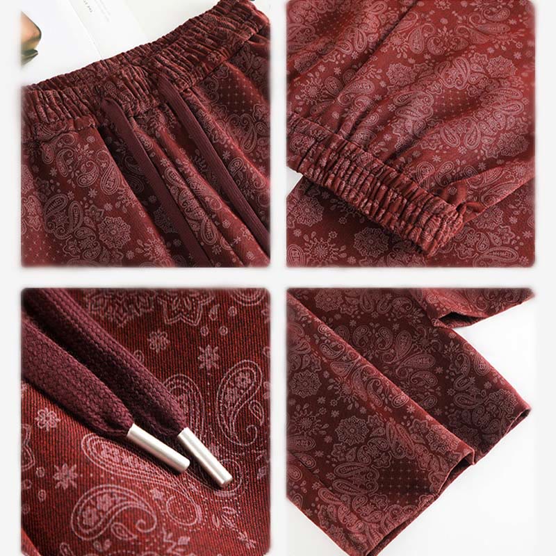 Pantaloni larghi da donna in poliestere con motivo floreale casual Buddha Stones e tasche - Image 13